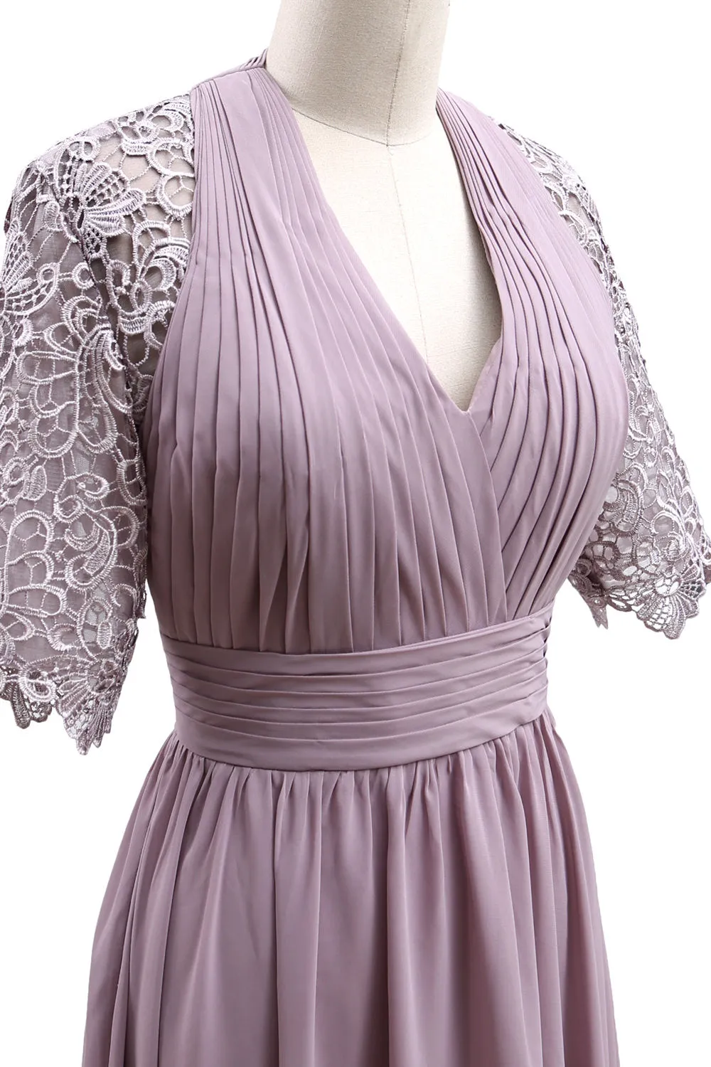 MACloth Mother of Bride Dresses Lace Cocktail Party Wedding Guest Half Sleeves