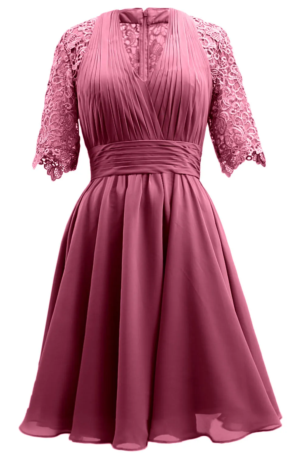 MACloth Mother of Bride Dresses Lace Cocktail Party Wedding Guest Half Sleeves