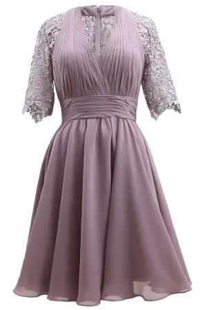 MACloth Mother of Bride Dresses Lace Cocktail Party Wedding Guest Half Sleeves