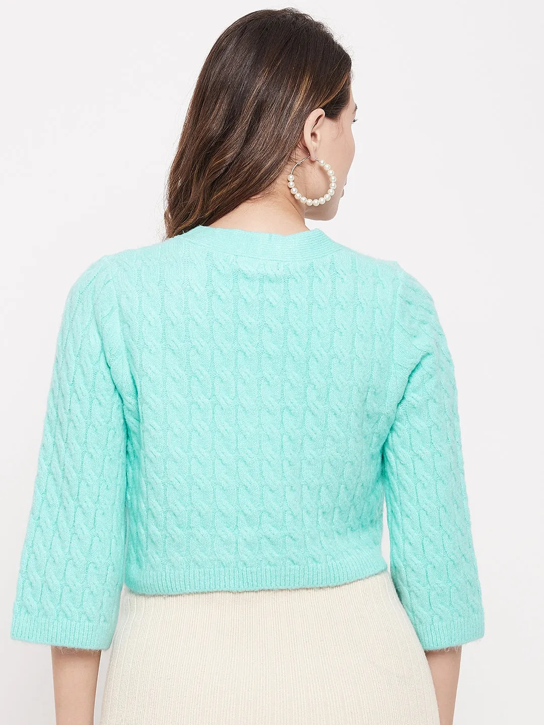 Madame V-Neck Aqua Blue Crop Cardigan