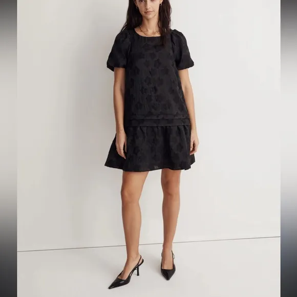 Madewell Puff-Sleeve Pleated Mini Dress in Floral Jacquard