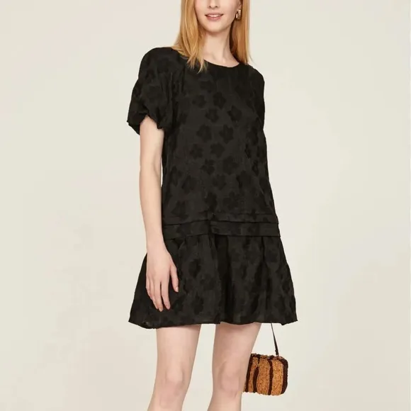 Madewell Puff-Sleeve Pleated Mini Dress in Floral Jacquard
