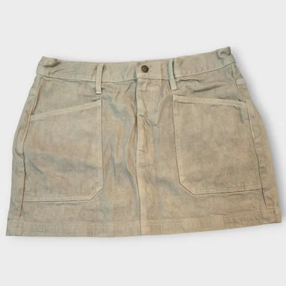 Madewell x MN Dye Studio Denim Patch-Pocket Micro Mini Skirt Taupe color 30 NWT