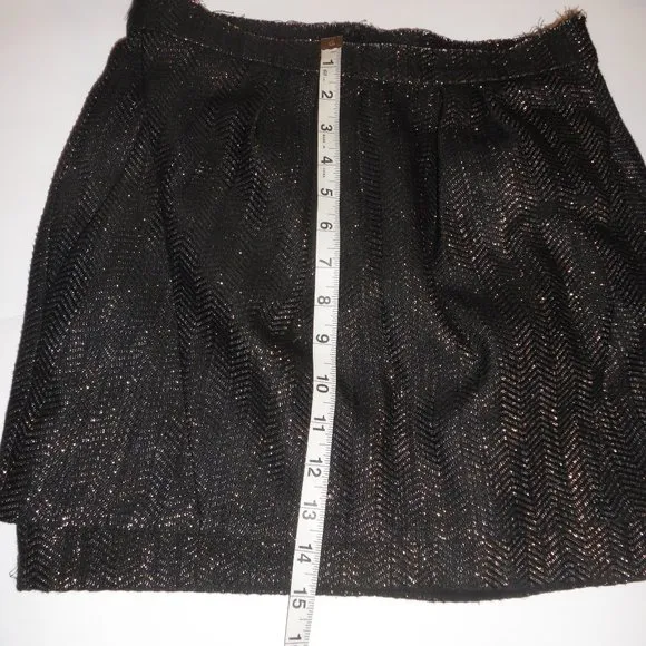 Maje France pleated black &amp; gold tiered raw-edge Wool Blend Pockets Mini Skirt