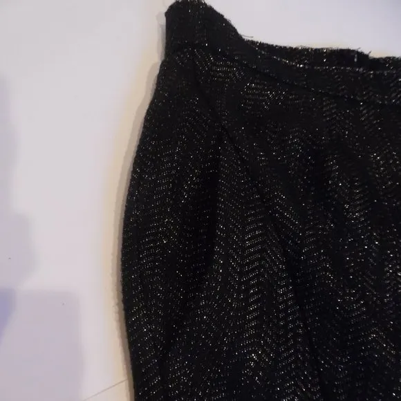 Maje France pleated black &amp; gold tiered raw-edge Wool Blend Pockets Mini Skirt