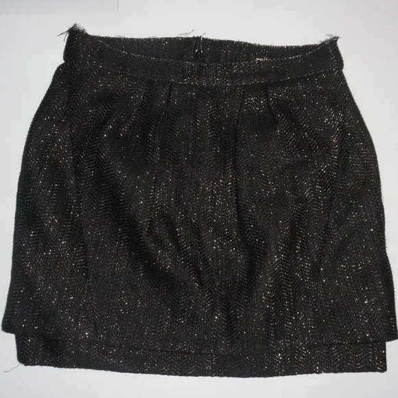 Maje France pleated black &amp; gold tiered raw-edge Wool Blend Pockets Mini Skirt