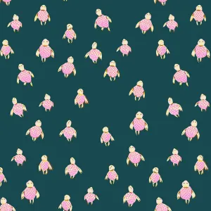 Malibu, Sea Turtles in Dark Teal COTTON LAWN