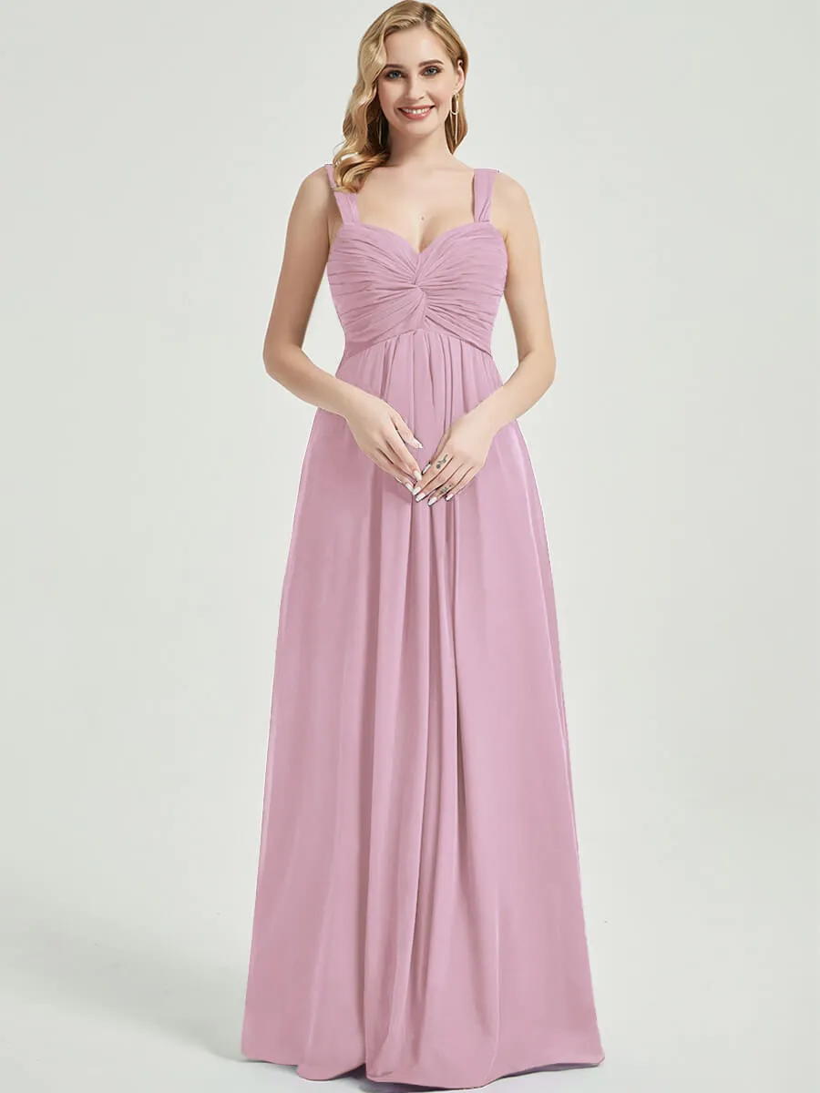 Mauve Sweetheart Straps A-Line Floor Length Chiffon Bridesmaid Dress