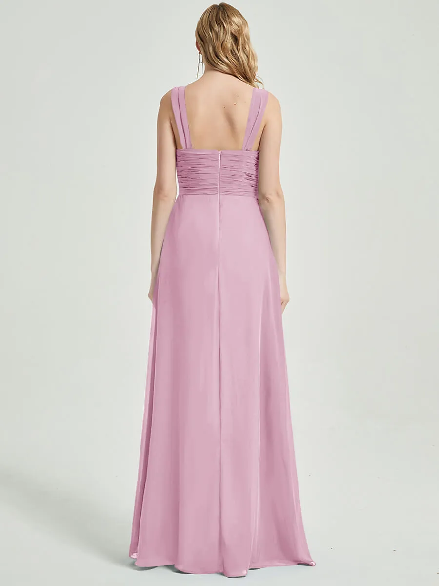 Mauve Sweetheart Straps A-Line Floor Length Chiffon Bridesmaid Dress