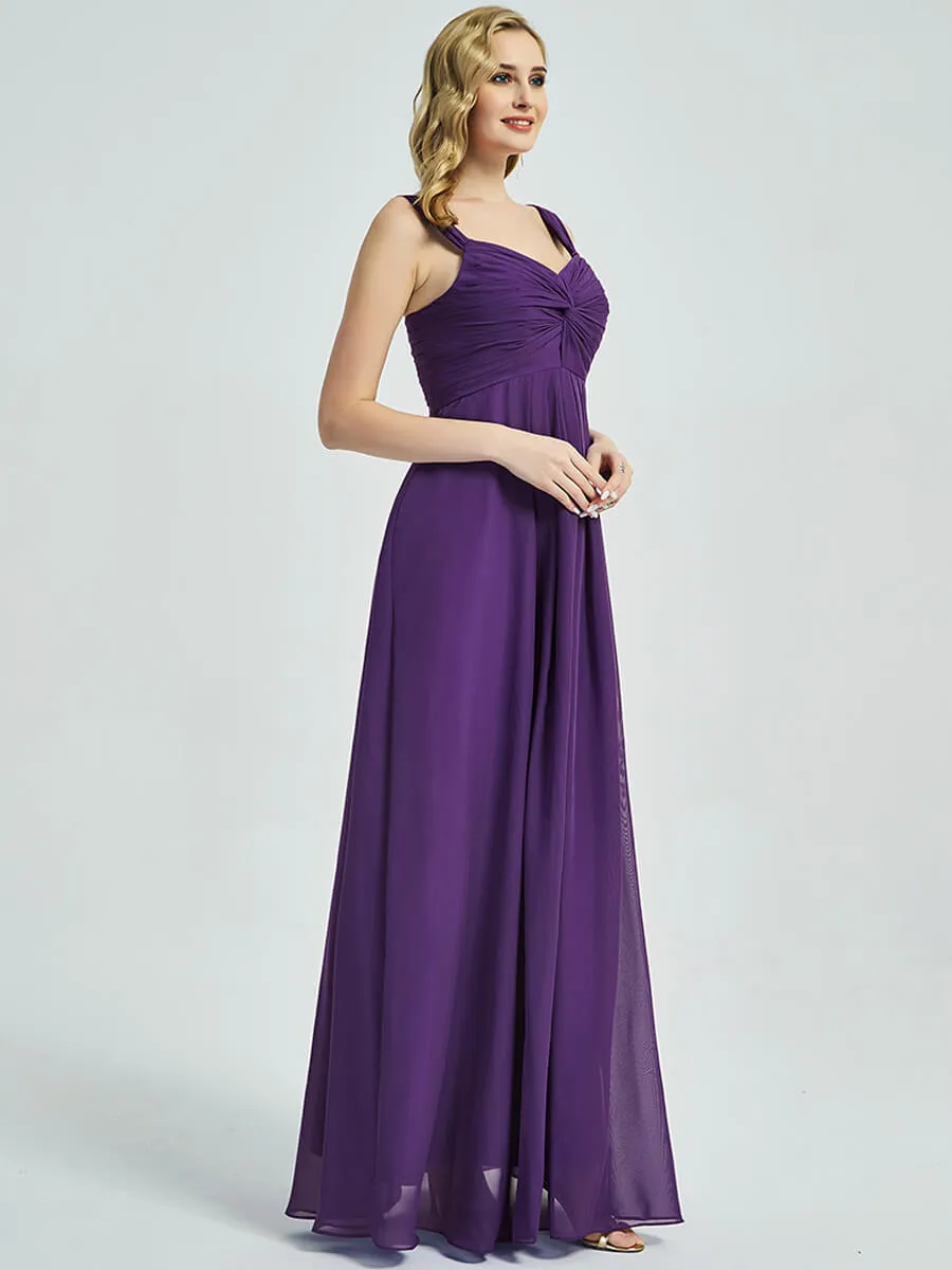 Mauve Sweetheart Straps A-Line Floor Length Chiffon Bridesmaid Dress