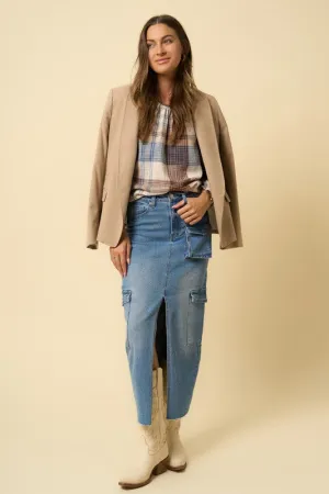 Medium Blue Denim Maxi Cargo Skirt