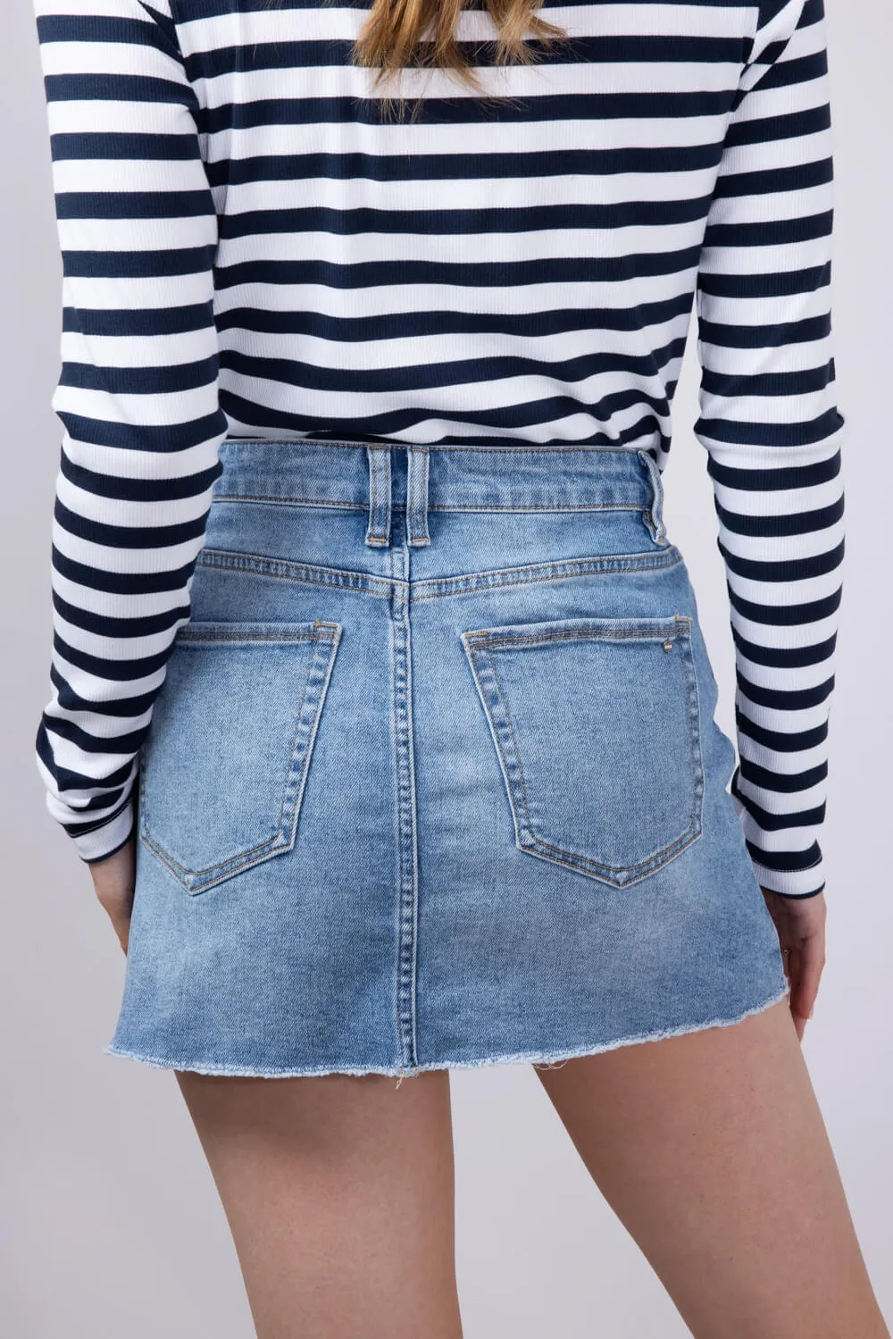 Mica High Rise Raw Hem Denim Mini Skirt for Women | MDP-K3478