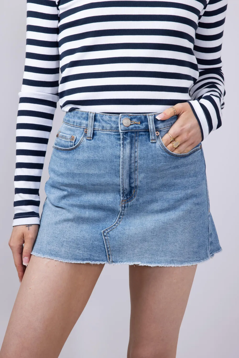 Mica High Rise Raw Hem Denim Mini Skirt for Women | MDP-K3478