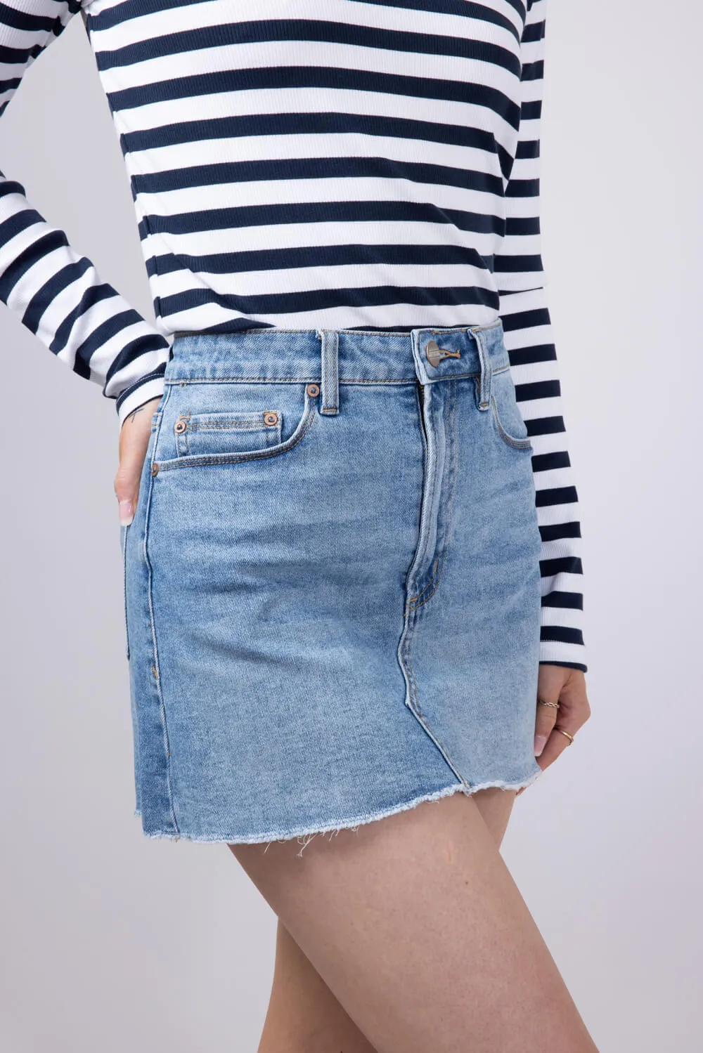 Mica High Rise Raw Hem Denim Mini Skirt for Women | MDP-K3478