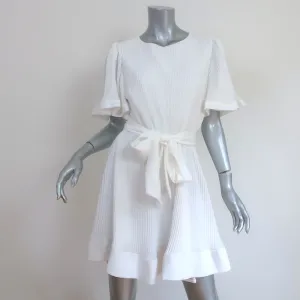 Milly Lumi Short Sleeve Mini Dress White Pleated Crepe Size 10
