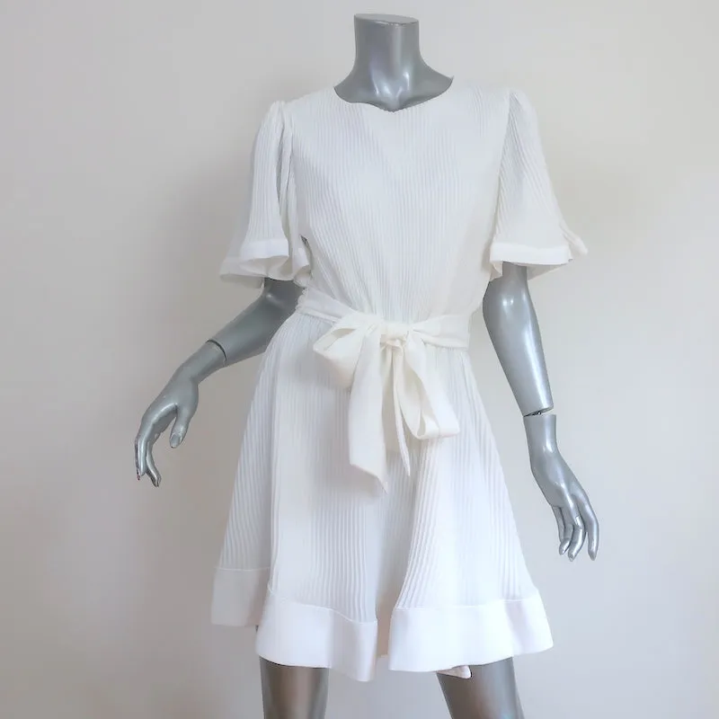 Milly Lumi Short Sleeve Mini Dress White Pleated Crepe Size 10