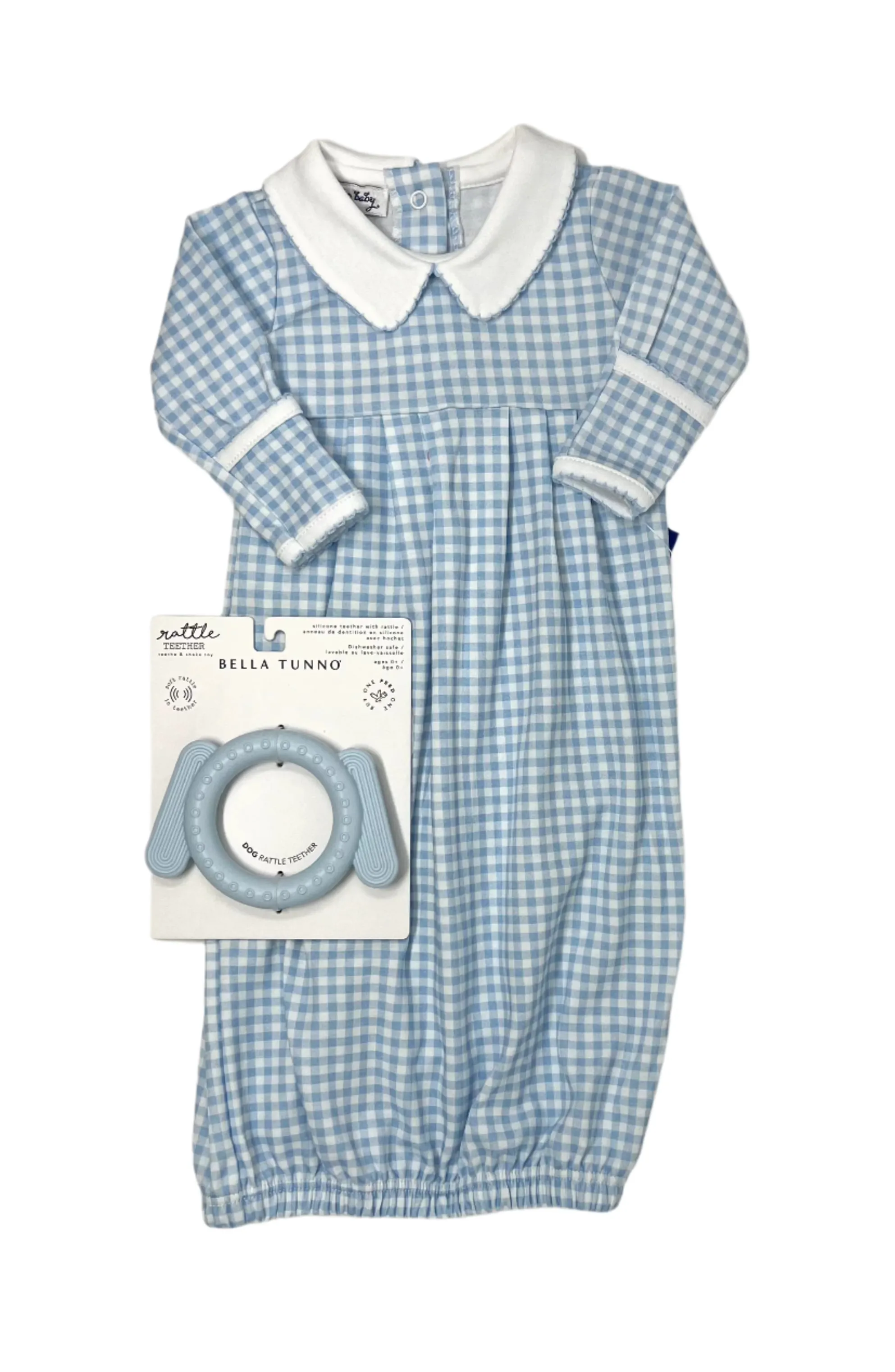 Mini Checks Collared Pleated Gown - Lt. Blue