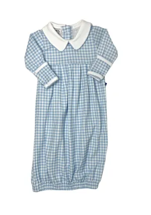 Mini Checks Collared Pleated Gown - Lt. Blue