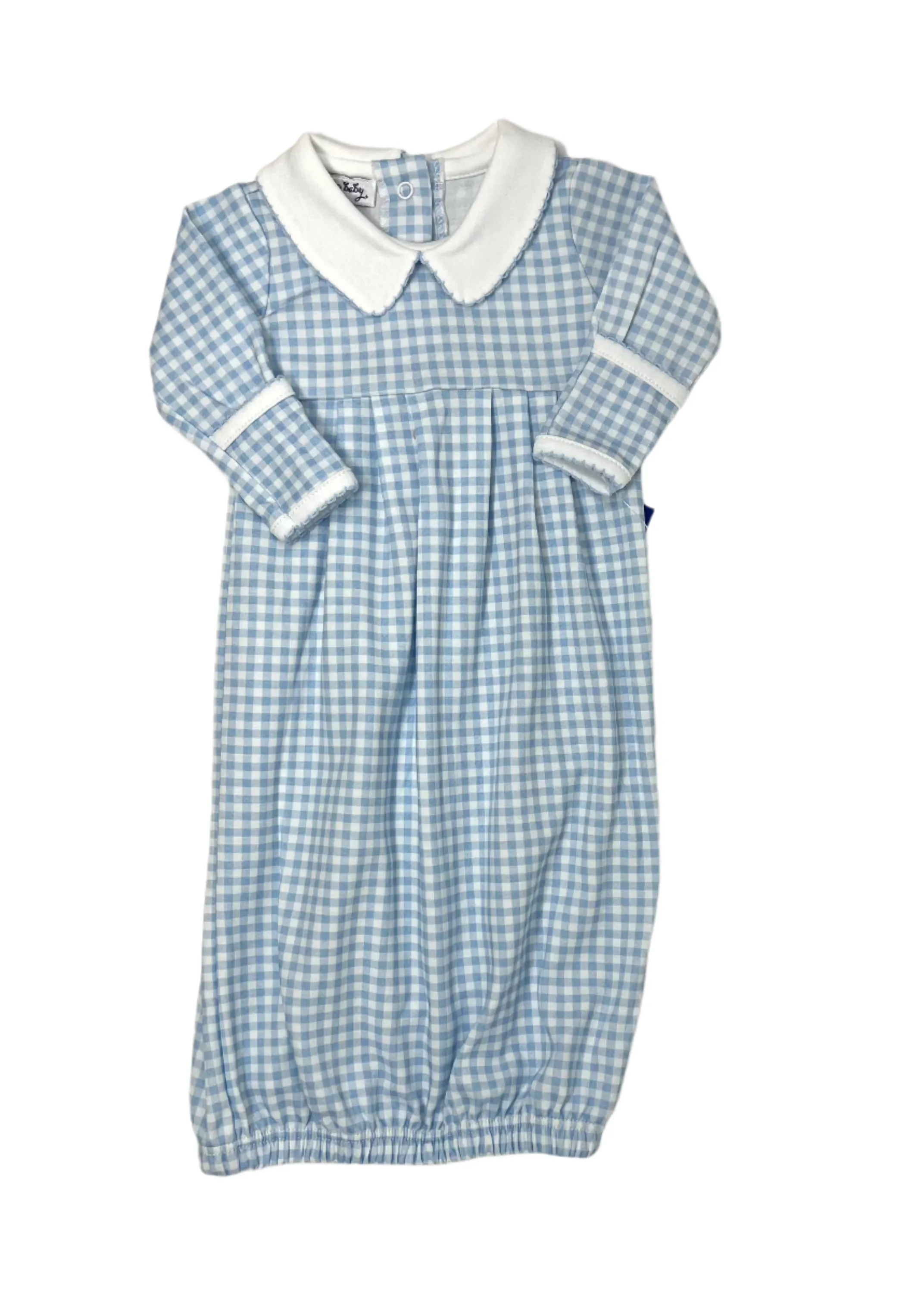 Mini Checks Collared Pleated Gown - Lt. Blue