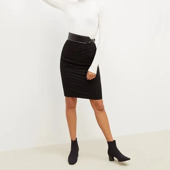 Mm Lafleur The Soho Skirt Ruched Lined Pencil Skirt Stretch Jersey Black Size XS