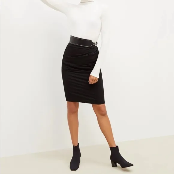 Mm Lafleur The Soho Skirt Ruched Lined Pencil Skirt Stretch Jersey Black Size XS