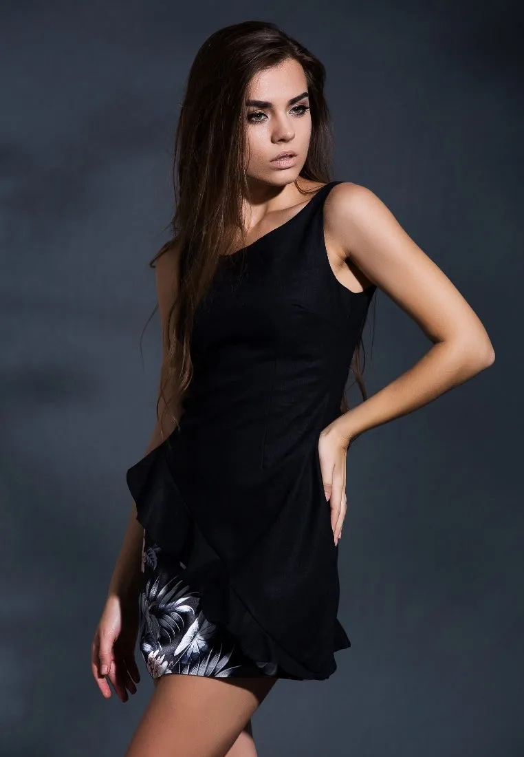 Moon rise ruffle mini dress in Black