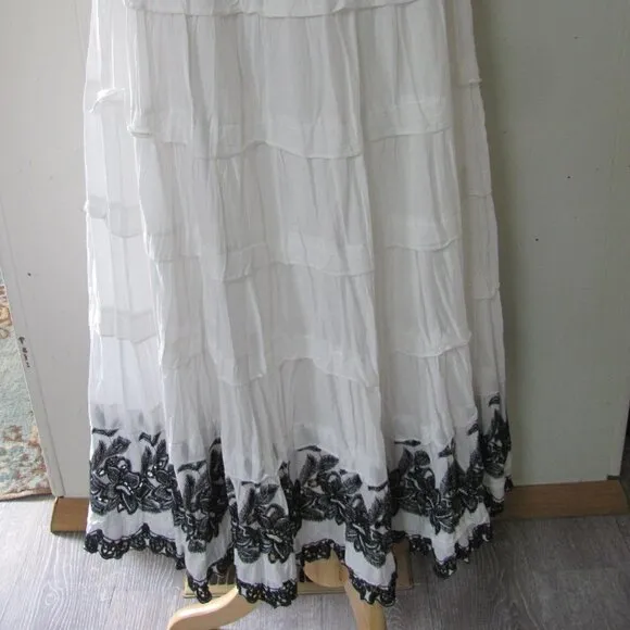 MULITPLES LADIES BOHO MAXI SKIRT WITH BLACK LACE TRIM