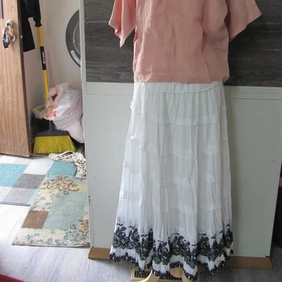 MULITPLES LADIES BOHO MAXI SKIRT WITH BLACK LACE TRIM