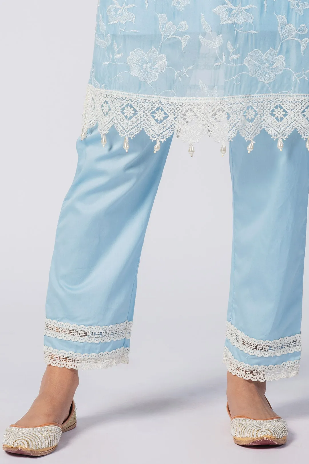 Mulmul Tencel Luxe Organza Maisy Blue Kurta With Pima Cotton Maisy Blue Pant