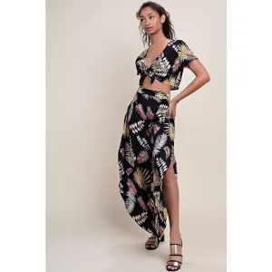 Multi Palm Tree Print with Side Slit Pants (Cali Urbn)