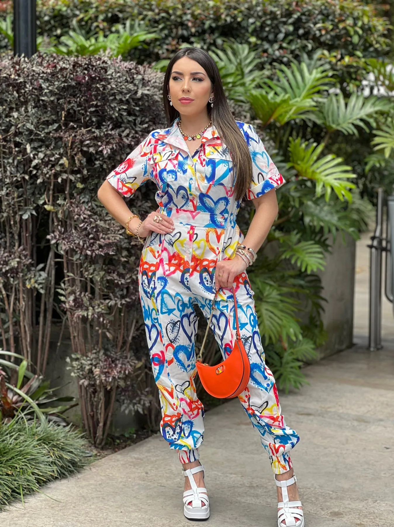 Multicolor Heart Print Jumpsuit
