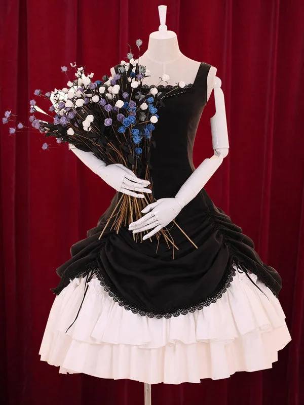 Multicolor Lolita Dress Straps Tiered Cotton Dress