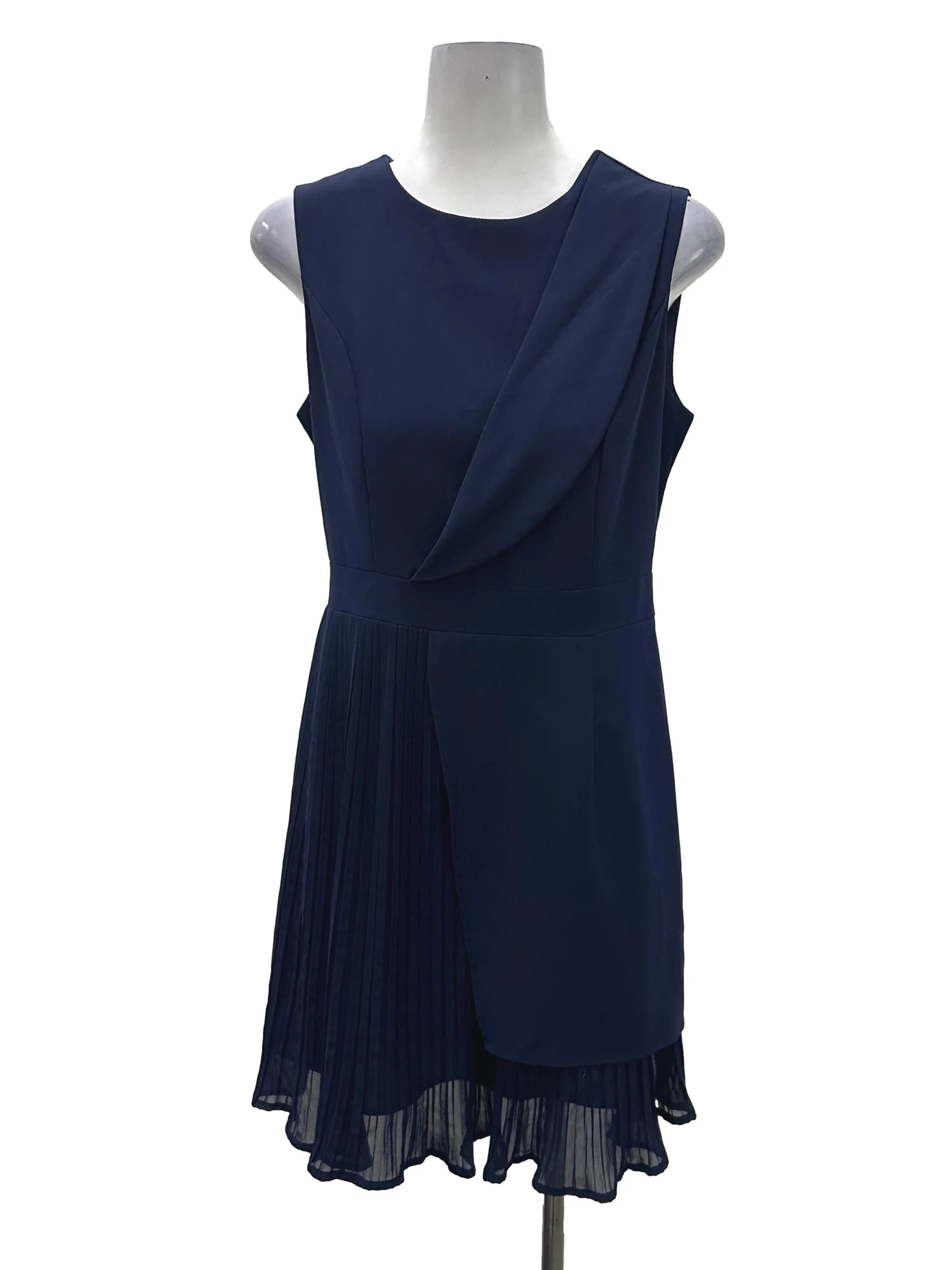 Navy Asymmetric Pleated Dress
