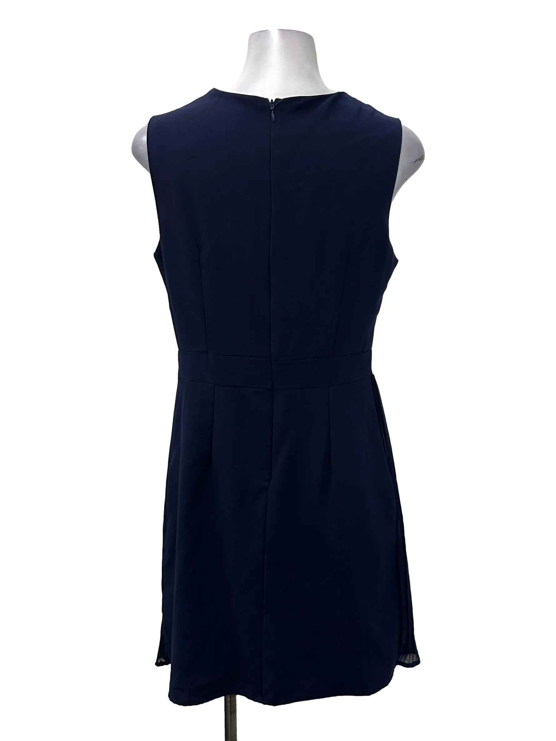 Navy Asymmetric Pleated Dress