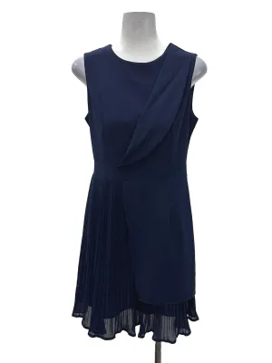 Navy Asymmetric Pleated Dress