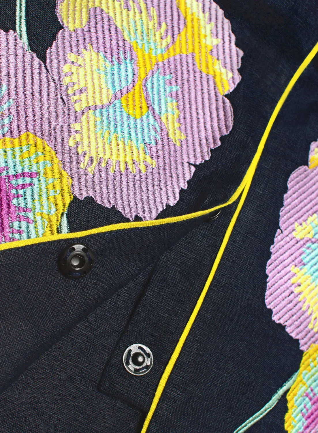 Navy blue Kaftan with embroidered pansies