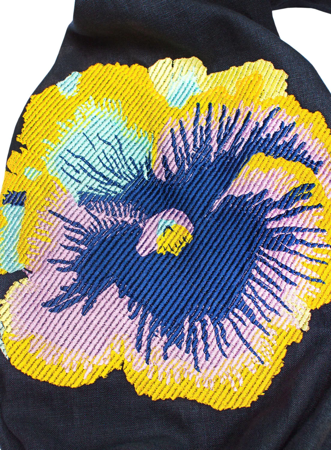 Navy blue Kaftan with embroidered pansies