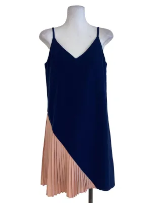 Navy Blue Pink Pleated Shift Dress