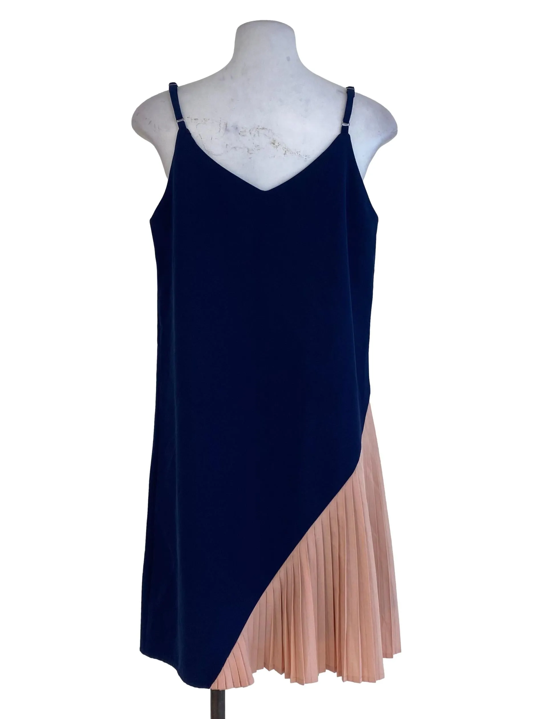 Navy Blue Pink Pleated Shift Dress