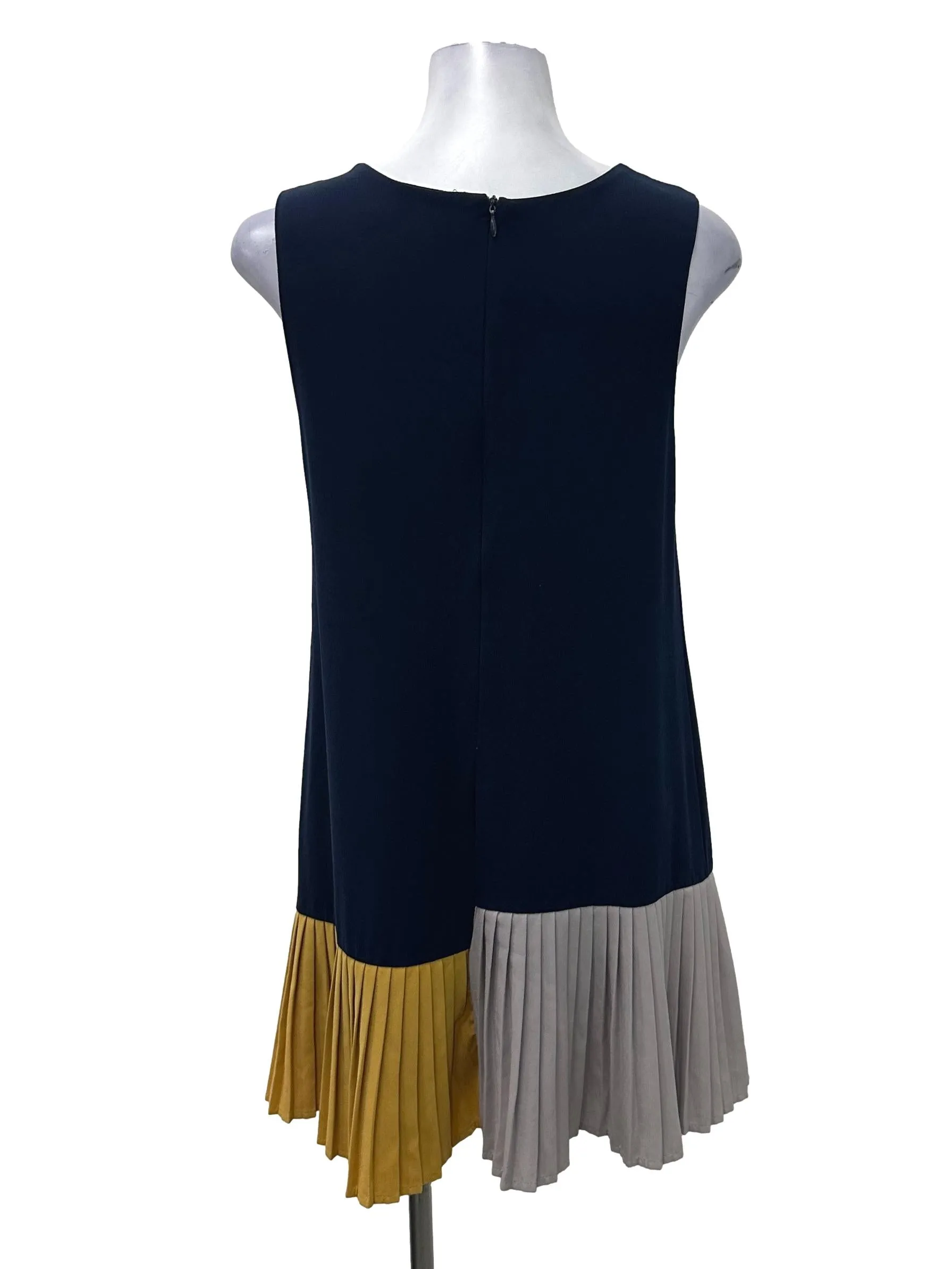Navy Sleeveless Dropwaist Pleated Dress