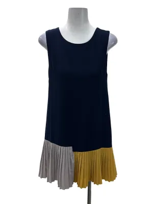 Navy Sleeveless Dropwaist Pleated Dress