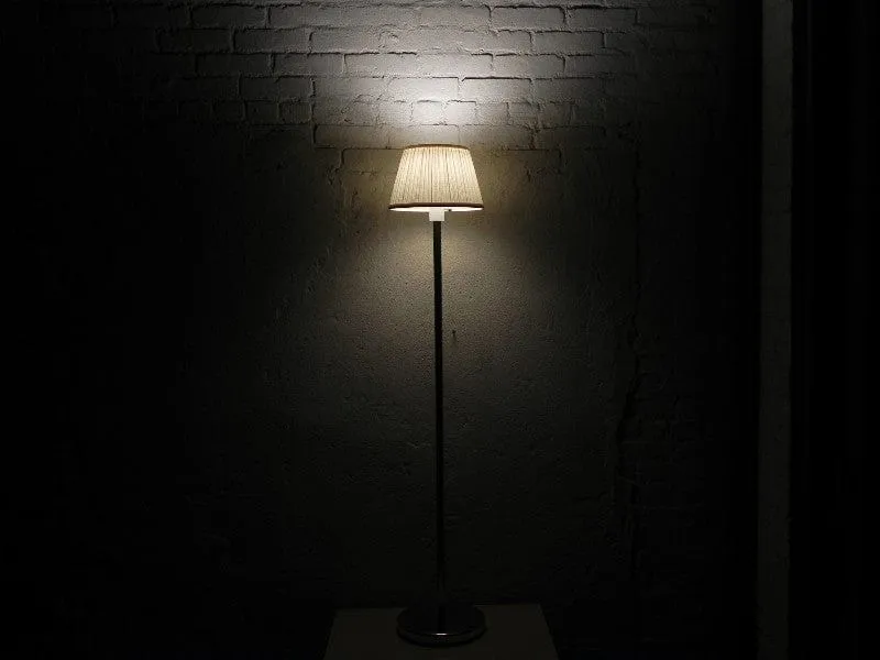 Nessen Brass Compact Floor Lamp, Mini Torchier, with White Pleated Shade