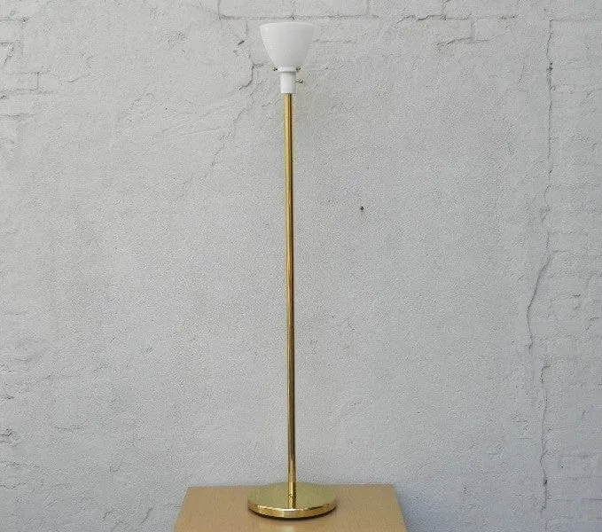 Nessen Brass Compact Floor Lamp, Mini Torchier, with White Pleated Shade