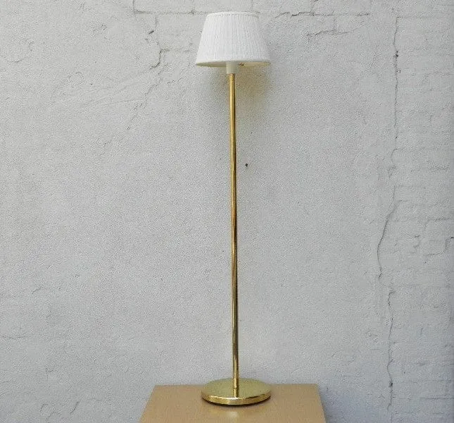 Nessen Brass Compact Floor Lamp, Mini Torchier, with White Pleated Shade