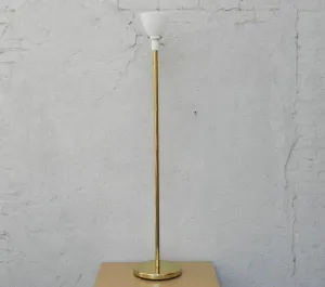 Nessen Brass Compact Floor Lamp, Mini Torchier, with White Pleated Shade