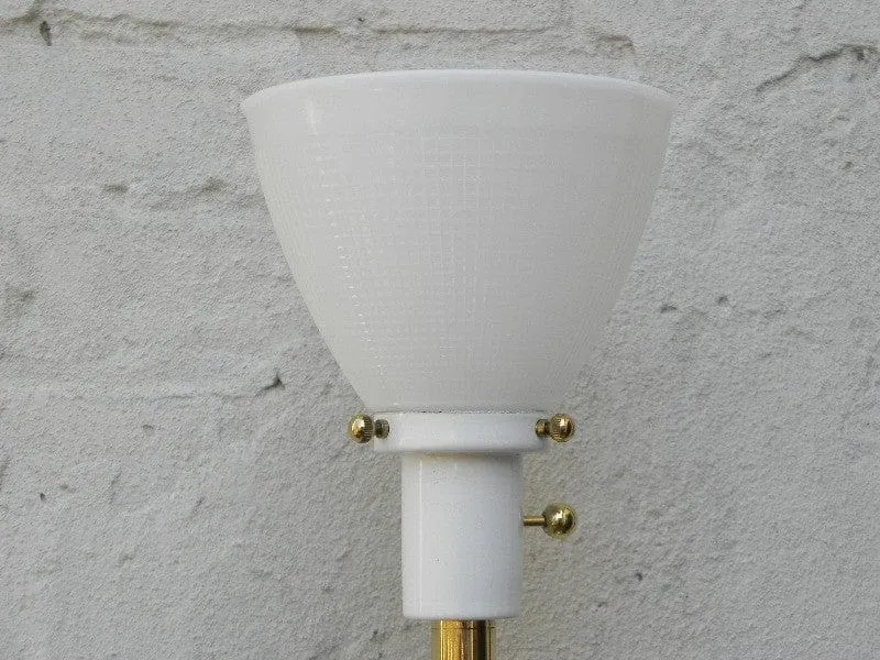 Nessen Brass Compact Floor Lamp, Mini Torchier, with White Pleated Shade