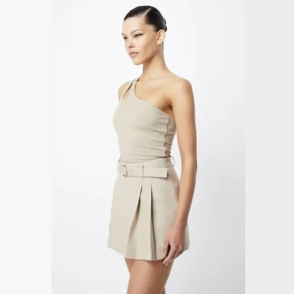 Neutral Beige Pleated Mini Skirt School Dark Academia Preppy Summer