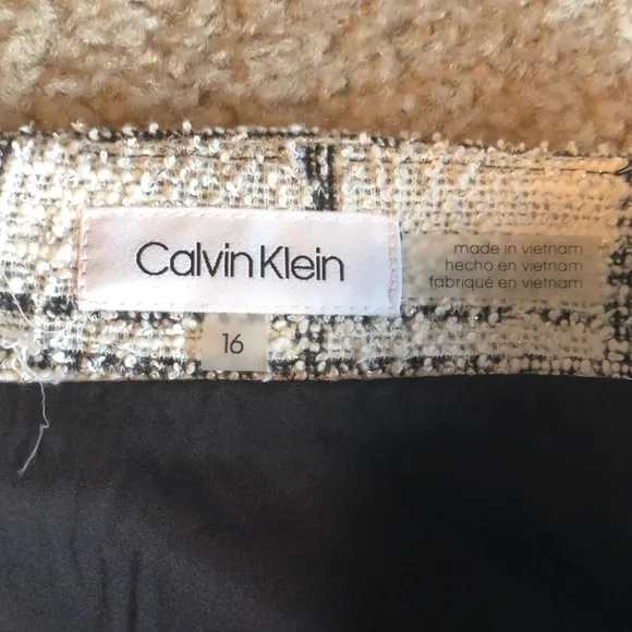 New Calvin Klein Tweed Scuba Skirt white black size 16