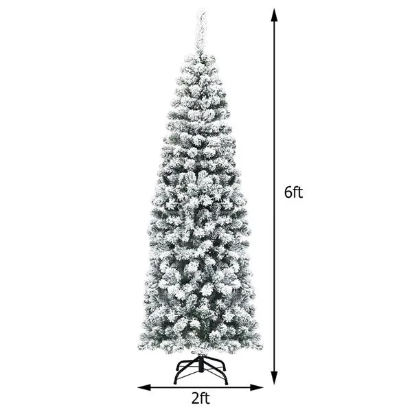 New Costway 6-ft Pre-Lit Snow Flocked Artificial Pencil Christmas Pine Tree with 250 LED Lights, Retails $180 w/tax!