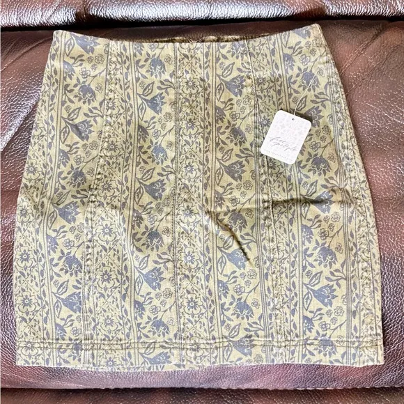 NEW! Free People Dusty Army Combo Modern Femme Denim Mini Skirt